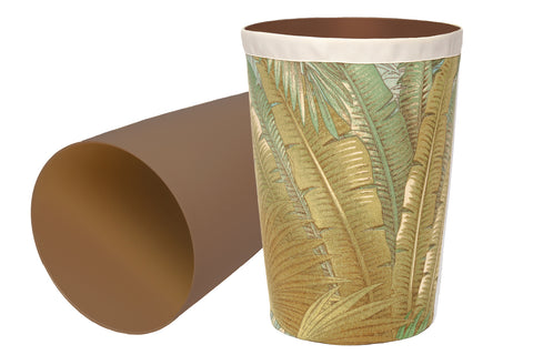 Decorative Bathroom Trash Can Garbage Can, Plastic Round Waste Basket with Washable Cloth Cover in Tommy Bahama Beach Theme Fabric 11.75" Tall - Decorative Things