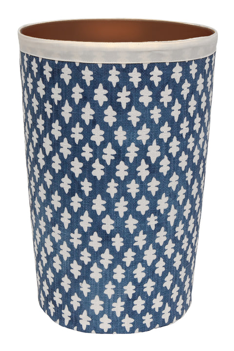 Bathroom Trashcan Garbage Can, Trashbin for Powder Room Decor Ideas, Bedroom Waste Basket, Home Office Wastebin, Round Plastic Trash Can with Removable Washable Fabric Cover, Blue Blockprint 11.75" - Decorative Things