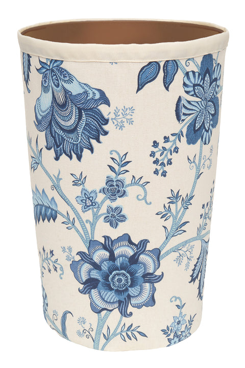 Bathroom Trashcan Small Garbage Can, 11.75", Bathroom Décor Bedroom, Home Office, Powder Room, Plastic Wastebasket Bin and Removable Blue Floral Cover - Decorative Things