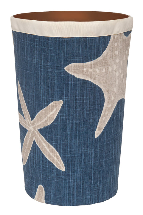 Decorative Bathroom Trash Can Garbage Can, Plastic Round Waste Basket with Washable Blue Cloth Cover, Beach Theme Bathroom Sets 11.75" Tall - Decorative Things