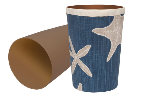 Decorative Bathroom Trash Can Garbage Can, Plastic Round Waste Basket with Washable Blue Cloth Cover, Beach Theme Bathroom Sets 11.75" Tall - Decorative Things