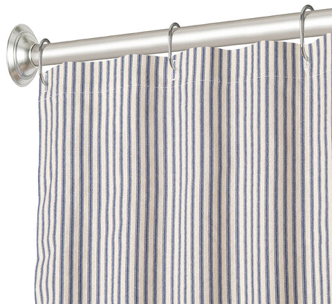 Blue Ticking Stripe Fabric Shower Curtain 72"