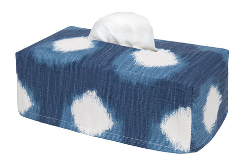 Fabric Tissue Box Cover, Tissue Holder Slipcover, Slips Over Rectangular Cardboard Facial Tissue Boxes -Decorative Blue Polka Dot Cotton Fabric, Made in USA