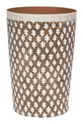 Bathroom Trashcan Garbage Can, Trashbin for Powder Room Decor Ideas, Bedroom Waste Basket, Home Office Wastebin, Round Plastic Trash Can with Removable Washable Fabric Cover, Brown Blockprint 11.75" - Decorative Things