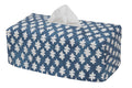Fabric Tissue Box Cover, Tissue Holder Slipcover, Slips Over Rectangular Cardboard Facial Tissue Boxes -Decorative Blue Block Print Cotton Fabric, Made in USA - Decorative Things