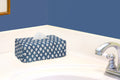 Fabric Tissue Box Cover, Tissue Holder Slipcover, Slips Over Rectangular Cardboard Facial Tissue Boxes -Decorative Blue Block Print Cotton Fabric, Made in USA - Decorative Things