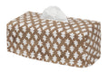 Fabric Tissue Box Cover, Tissue Holder Slipcover, Slips Over Rectangular Cardboard Facial Tissue Boxes -Decorative Brown Block Print Cotton Fabric, Made in USA - Decorative Things