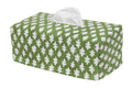 Fabric Tissue Box Cover, Tissue Holder Slipcover, Slips Over Rectangular Cardboard Facial Tissue Boxes -Decorative Green Block Print Cotton Fabric, Made in USA - Decorative Things