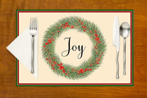 Joy Rustic Christmas Paper Placemats - Disposable Table Decor, Farmhouse Table Decor - Pak of 25 Made in USA - Decorative Things