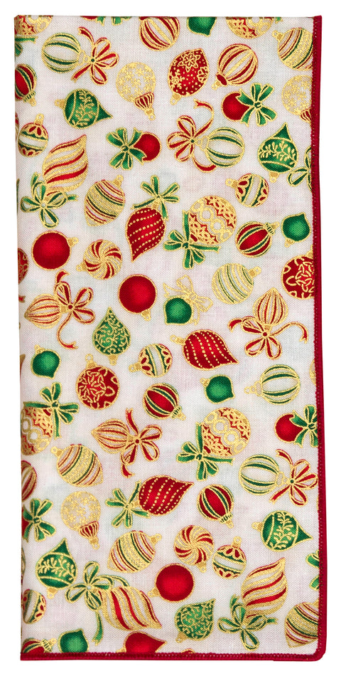 Christmas Napkins 18" x 18" Cloth Napkins, Elegant 100% Cotton Linen Napkins, Christmas Dinner Napkins for Christmas Table Decor and Table Settings, Holiday Party Red Ornaments Print - Decorative Things