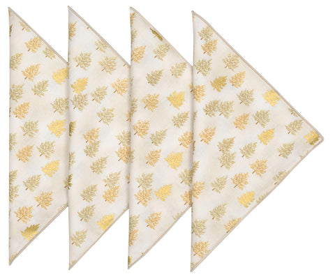 Christmas Napkins 18" x 18" Cloth Dinner Napkins, Elegant 100% Cotton Linen Napkins, Cloth Napkins for Christmas Table Decor and Christmas Table Setting, Holiday Party, Small Trees Print Gold on White - Decorative Things