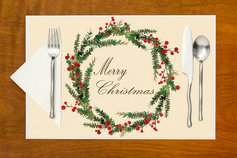 Christmas Placemats Paper Placemats Christmas Table Decor Dining Table Mats, Merry Christmas Wreath, Made in USA - Decorative Things