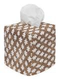 Fabric Tissue Box Cover, Tissue Holder Slipcover, Slips Over Square Cube Cardboard Facial Tissue Boxes Brown Blockprint Decorative Cotton Fabric, Made in USA - Decorative Things