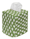 Fabric Tissue Box Cover, Tissue Holder Slipcover, Slips Over Square Cube Cardboard Facial Tissue Boxes Green Blockprint Decorative Cotton Fabric, Made in USA - Decorative Things
