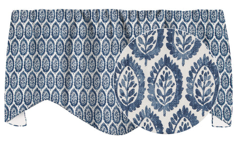 Large Blue Blockprint Valance