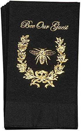 French Bee French Country Decor Paper Hand Towels for Bathroom Guest Towels Disposable Black and Gold, Bee Our Guest 4.5" x 8" 32 Count - Decorative Things
