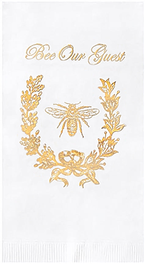 French Bee French Country Decor Paper Hand Towels for Bathroom Guest Towels Disposable White and Gold, Bee Our Guest 4.5" x 8" 32 Count - Decorative Things