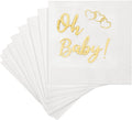 Decorative Paper Napkins Gold Cocktail Napkins Disposable Napkins Oh Baby Shower Decorations for Girl or Baby Boy Shower Decorations, Gender Reveal Ideas Party Supplies 5"x5" Pk 60 - Decorative Things