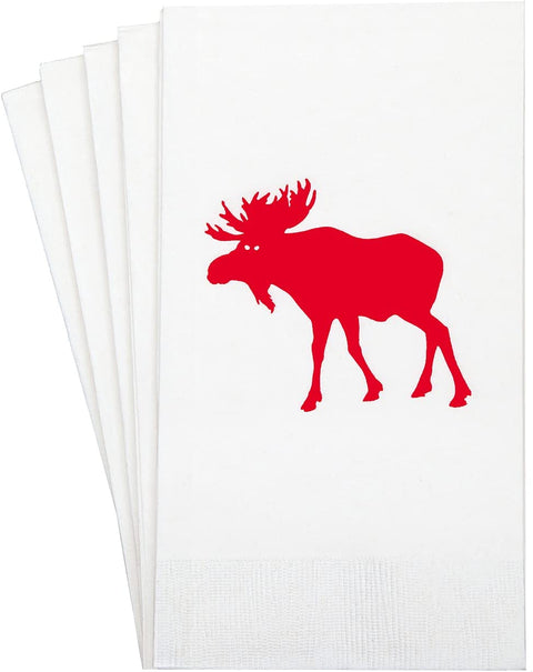Moose Decor Decorative Paper Hand Towels, Guest Towels Disposable Bathroom Hand Towels, Fingertip Towels, Red Christmas Moose Decorations Pak of 16 - Decorative Things