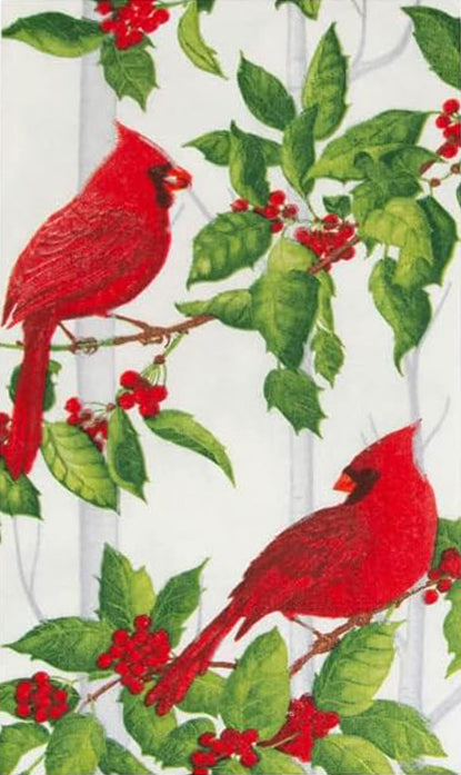 Holly And Songbirds White & Silver Guest Towel Napkins - 15 Per Package - 2 Units - Decorative Things