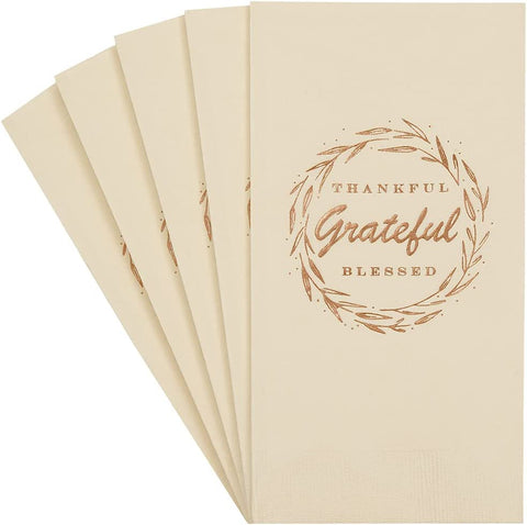 Paper Hand Towels Guest Towels Disposable Decorative Paper Napkins Thanksgiving Friendsgiving Thankful Grateful Blessed in Rust Metallic Pk 16 - Decorative Things