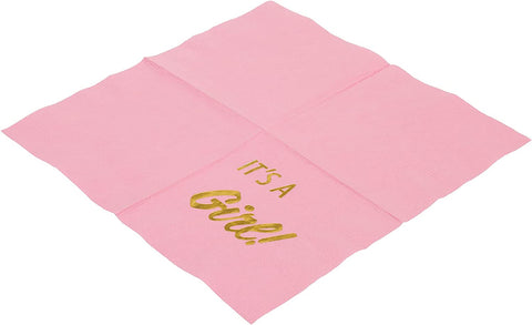 Decorative Paper Napkins Cocktail Napkins Disposable Napkins It's a Girl Baby Shower Decorations for Girl, Gender Reveal Ideas Pink and Gold 5"x5" Pk 30 - Decorative Things
