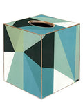 Tissue Box Cover Tissue Holder Square Cube Paper Mache Blue Italian Geometric - Decorative Things