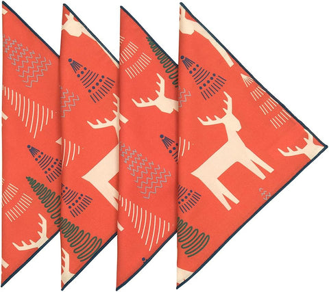 Christmas Napkins 18" x 18" Cloth Dinner, Elegant 100% Cotton Table Decor Linens Red and White Reindeer Print - Decorative Things