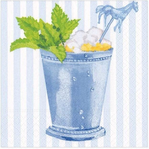 Caspari Mint Julep Paper Cocktail Napkins in Blue, Two Packs of 20 - Decorative Things