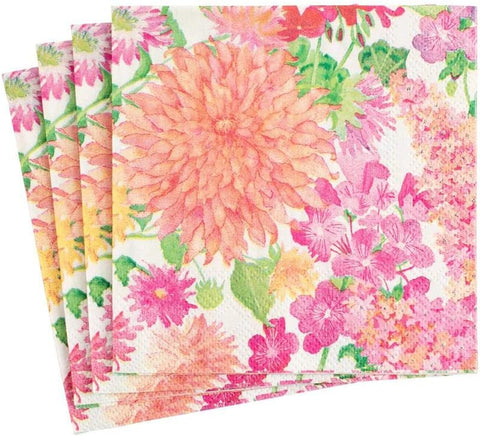Caspari Summer Blooms Floral Party Paper Cocktail Napkins - Two Packs of 20 - Decorative Things