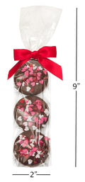 Valentines Chocolate Cookies Oreos Covered with Gourmet Chocolate and Valentines Candy Heart Sprinkles, Valentines Day Gifts for Him or Her, Kosher, Nut Free - Pak of 3 - Decorative Things