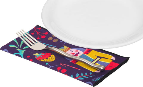 Christmas Napkins 18" x 18" Cloth Dinner, Elegant 100% Cotton Table Decor Linens Blue Nutcracker Ballet Print - Decorative Things