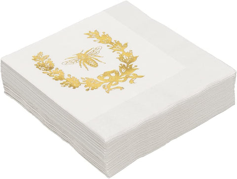 Oh Baby Shower Decorations Neutral- Jungle Theme Baby Shower Napkins, Cocktail Napkins and Welcome Little One Napkins- Oh Baby Napkins for Boy or Girl - Gold and White, Paper- 5" x 5" Pk 30 - Decorative Things