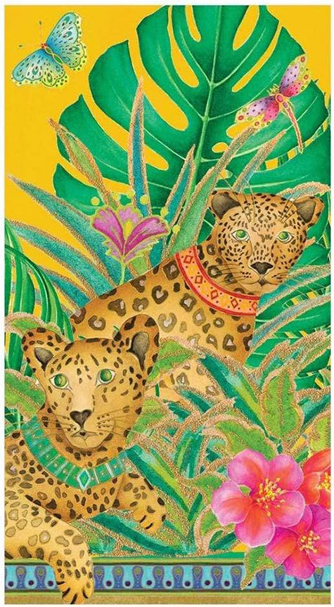 Caspari Leopards Paper Guest Towel Napkins in Yellow - 30 Count - Decorative Things