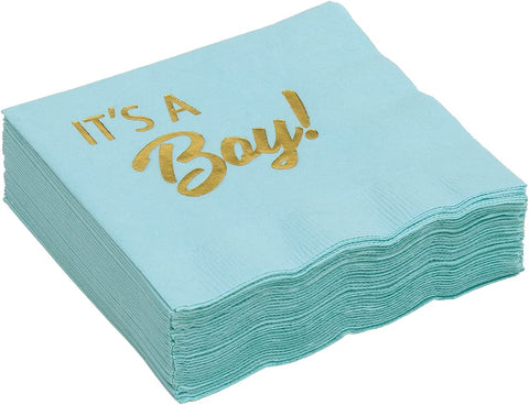 Decorative Paper Napkins Cocktail Napkins Disposable Napkins It's a Boy Baby Shower Decorations for Boy, Gender Reveal Ideas Blue and Gold 5"x5" Pk 30 - Decorative Things