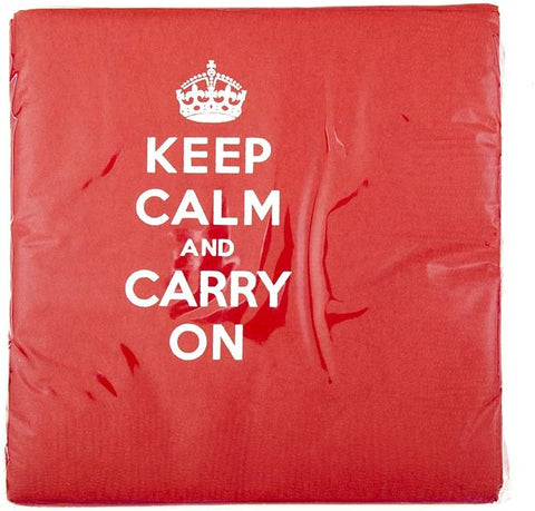 Decorative Paper Napkins Disposable Cocktail Napkins, Red Party Napkins, Beverage Napkins, Keep Calm and Carry On, Inspired by Queen Elizabeth II 5" x 5" Pk 30 - Decorative Things