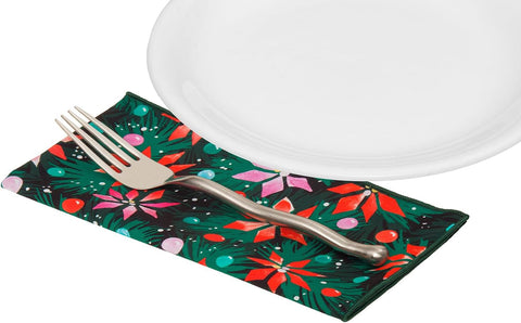 Christmas Napkins 18" x 18" Cloth Dinner, Elegant 100% Cotton Table Decor Linens Red and Green Tree Print - Decorative Things