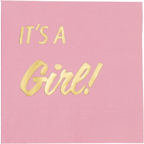 Decorative Paper Napkins Cocktail Napkins Disposable Napkins It's a Girl Baby Shower Decorations for Girl, Gender Reveal Ideas Pink and Gold 5"x5" Pk 30 - Decorative Things