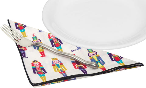 Christmas Napkins 18" x 18" Cloth Dinner, Elegant 100% Cotton Table Decor Linens White Nutcracker Print - Decorative Things