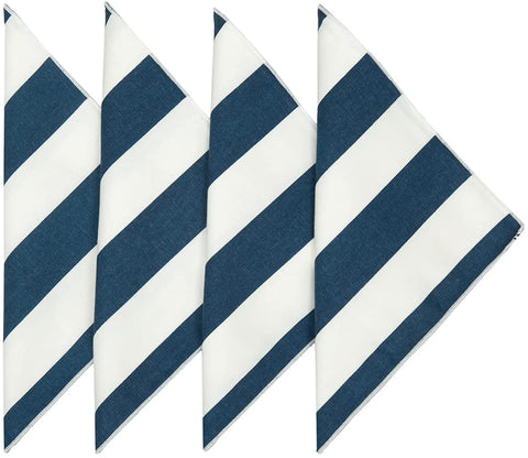Cloth Napkins 100% Cotton Linen Napkins 18" x 18" Dinner Napkins Navy Blue and White Beach Nautical Coastal Striped Table Decor Linens 18" x 18" - Decorative Things