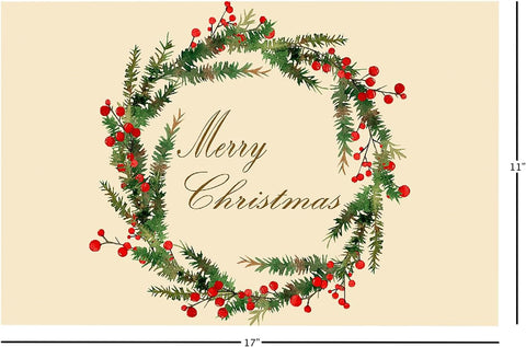 Christmas Placemats Paper Placemats Christmas Table Decor Dining Table Mats, Merry Christmas Wreath, Made in USA - Decorative Things