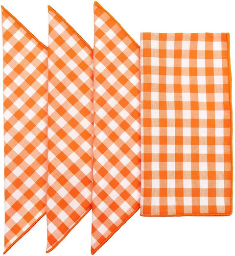Fall Napkins Cloth Napkins Thanksgiving Napkins 100% Cotton Linen Napkins Orange Plaid Check 18”x18 - Decorative Things