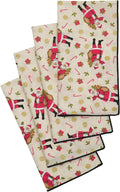 Christmas Napkins 18" x 18" Cloth Dinner, Elegant 100% Cotton Table Decor Linens Red and White Santa Peppermint Print - Decorative Things