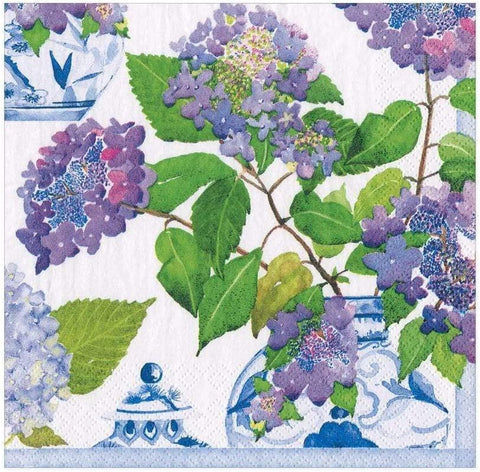 Caspari Hydrangeas and Porcelain Paper Luncheon Napkins - Two Packs of 20 - Decorative Things