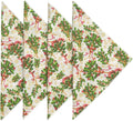 Christmas Napkins 18" x 18" Cloth Dinner, Elegant 100% Cotton Table Decor Linens Red and Green Holly Print Set - Decorative Things