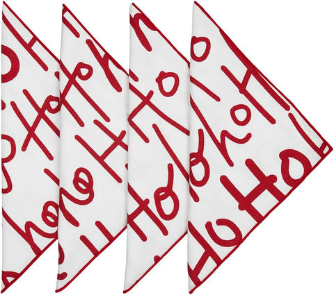 Cloth Christmas Napkins for Table Setting Ideas, 18" Dinner, Red and White Santa Claus Ho Ho Ho 100% Cotton Linen Napkin - Decorative Things