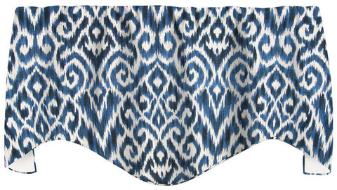 Valances Kitchen Curtains Living Room Valances for Windows Modern Kitchen Window Treatments, Short Curtains, Navy Blue Curtains Waverly Fabric Ikat Swag Valence 53 Inches x 18 Inches - Decorative Things