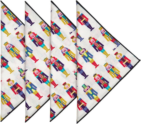 Christmas Napkins 18" x 18" Cloth Dinner, Elegant 100% Cotton Table Decor Linens White Nutcracker Print - Decorative Things