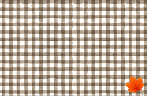 Fall Placemats Pk 25 & Pk 50 Thanksgiving Table Decor Paper Table Mats Brown and White Plaid with Orange Leaf Farmhouse Kitchen, Kids Adults Party Ideas - Decorative Things