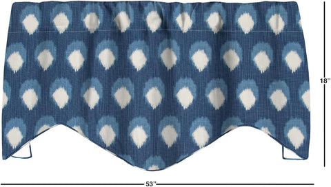 Blue Curtain Valance Kitchen Curtain, Bedroom Window Treatment, Bathroom Swag, Rod Pocket, Wood Block Print Style, Lined Made in USA 53x18 Inches - Decorative Things
